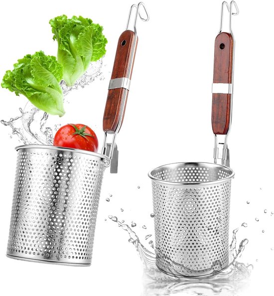 Inovra Plus - 2 stuks microgeperforeerde roestvrijstalen pastazeef met houten handvat - 12 cm - roestvrij staal - pastamand rooster - keuken fijne zeef - pasta koken garnituur van Inovra Plus