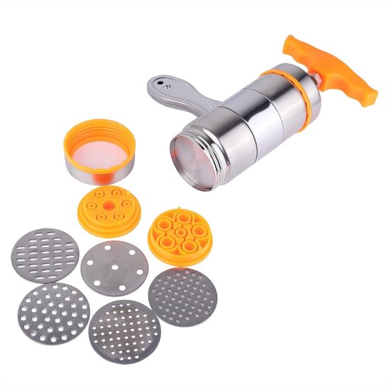 Inovra Plus - Handmatige Noedelmachine van Roestvrij Staal voor Thuiskeuken - Eenvoudig Te Gebruiken - Met 7 Mallen - Pasta Machine - 6 X 6 X 18 Cm. van Inovra
