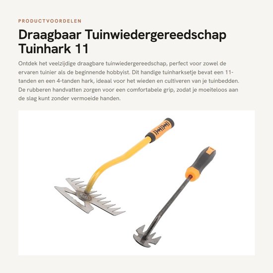 Inovra- Tuinhark 11 Tanden - Kleine Tuinhark 4 Tanden - Roestvrij Staal - Rubberen Handvat - Tuin Gereedschap - Stevige Graafmachine - Onkruidverwijderaar