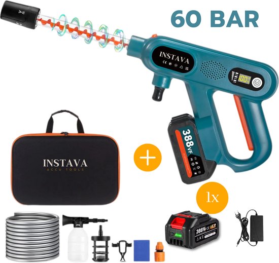 Instava Accu hogedrukreiniger Incl. 1x Accu(4.0Ah) - Geschikt Voor Makita 18v Accu - 6-1 Draadloze Hogedrukreiniger 60bar van Merkloos	