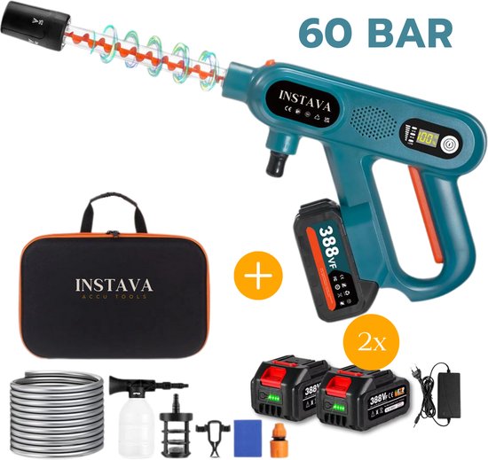 Instava Accu hogedrukreiniger Incl. 2x Accu(4.0Ah) - Geschikt Voor Makita 18v Accu - 6-1 Draadloze Hogedrukreiniger 60bar van Merkloos	