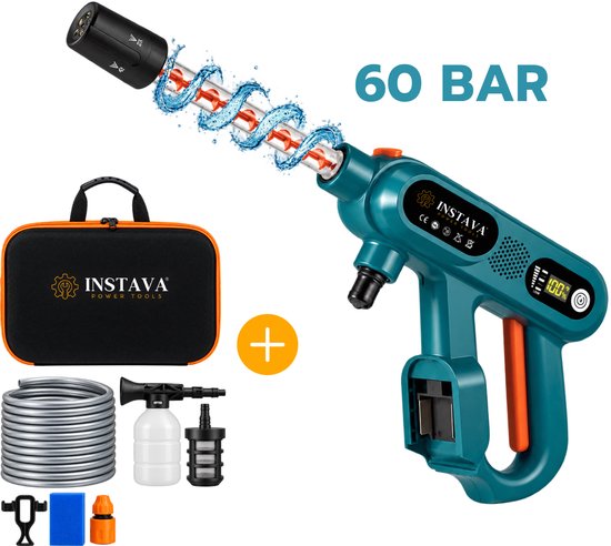 Instava Accu hogedrukreiniger zonder Accu - Geschikt Voor Makita 18v Accu - 6-1 Draadloze Hogedrukreiniger 60bar