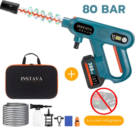 Instava Accu hogedrukreiniger zonder Accu - Geschikt Voor Makita 18v Accu - 6-1 Draadloze Hogedrukreiniger 80bar - 3000W van Merkloos	