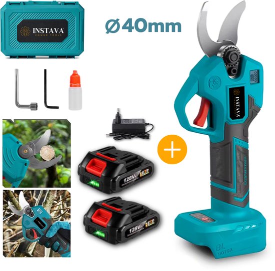 Instava® Elektrische Snoeischaar + 2x Accu - Geschikt Voor Makita LXT 18v Accu - 40mm Snijdiameter - Incl. Accessoires en Opbergkoffer van Merkloos	