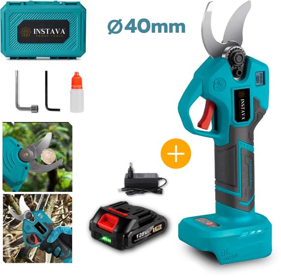 Instava® Elektrische Snoeischaar 40mm – 1 Accu (2.0Ah) – Makita LXT 18V Compatibel – Krachtig – Incl. Opbergkoffer & Accessoires van Merkloos	