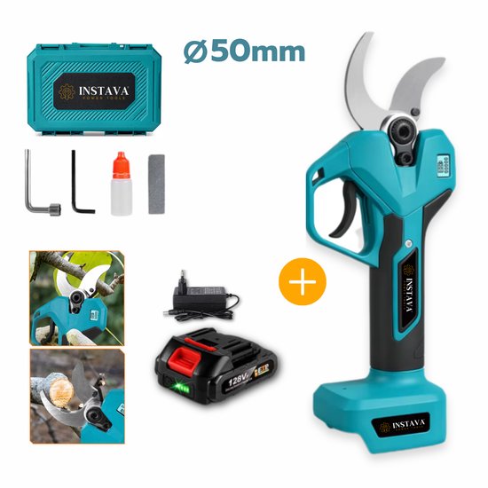 Instava Elektrische Snoeischaar 50 mm - 1x Accu - Geschikt voor Makita LXT 18V Accu - Brushless Motor - LED Display - Inclusief Accessoires & Opbergkoffer
