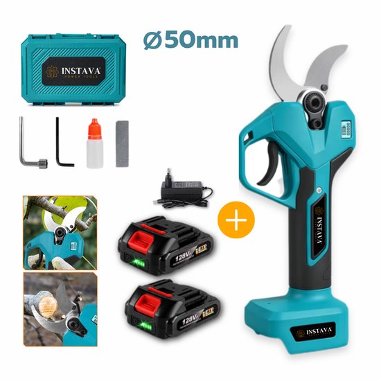 Instava Elektrische Snoeischaar 50 mm - 2x Accu - Geschikt voor Makita LXT 18V Accu - Brushless Motor - LED Display - Inclusief Accessoires & Opbergkoffer van Instava