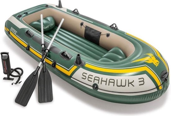 INTEX 68380 opblaasbare roeiboot voor 3 personen met roeiriemen & pomp  grootte: 295x137x43cm van Merkloos	
