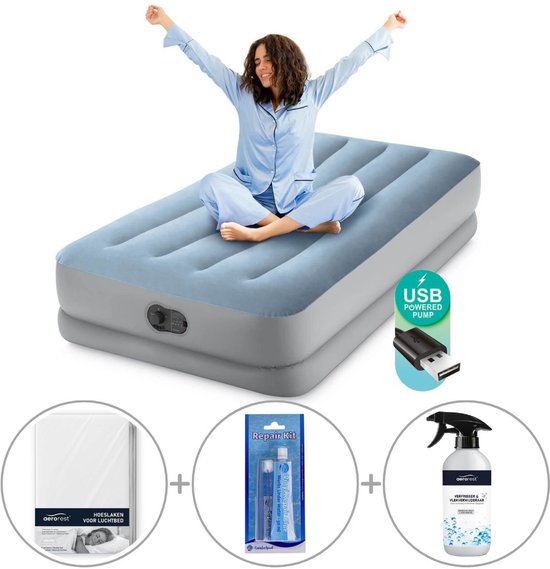 Intex Dura-Beam Comfort luchtbed | Eenpersoons | 191 x 99 x 36 cm | Inclusief bijpassend hoeslaken + reparatiekit + luchtbedverfrisser van INTEX