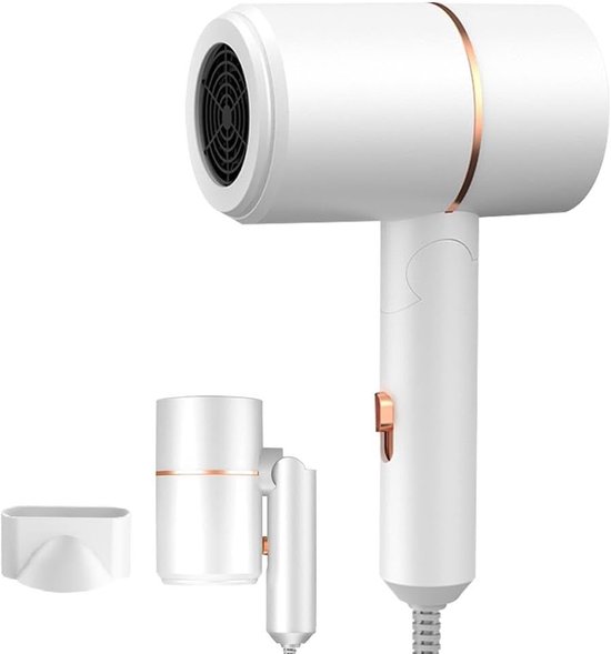 Ion Haardroger - Reis Haardroger - Vouwbaar - Klein - 800W - Stylingmondstuk - Sneldrogen - Hot/Cold Knop - Voor Vrouwen - Thuis - Reis - Salon - Wit van Merkloos	