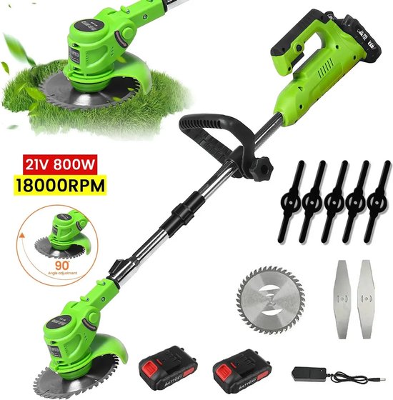 Iptrading - grastrimmer - nom 800 W onkruid wieden - 2 batterijen - gras trimmen - handzaam makkelijk te gebruiken - diverse snijmessen van Iptrading