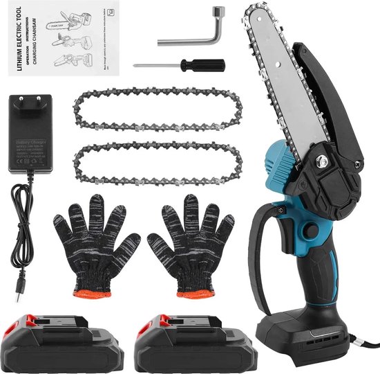 Jake Boss Life Tools - Hand Kettingzaag - Elektrische Kettingzaag - Kleine Accu Kettingzaag - 500 W - Oplaadbaar - 2 Accu's - Handschoenen - Reserve Kettingen van Jake Boss Life Tools