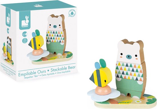 Janod Pure - Stapelfiguur Beer - 2-In-1 Stapelaar Met Een Beer Aan De Ene Kant En Een Panda Aan De Andere Kant! - Geschikt Vanaf 1 Jaar van Janod