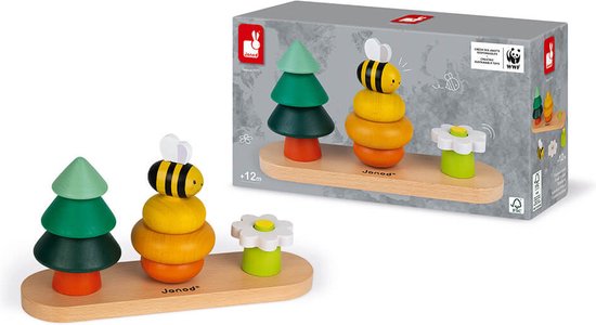 Janod WWF - Stapelfiguur Het Bos - 10 Houten Stukken Om Op Elkaar Te Stapelen En Een Bijenkorf, Bij En Bloem Te Maken - Geschikt Vanaf 1 Jaar van Janod