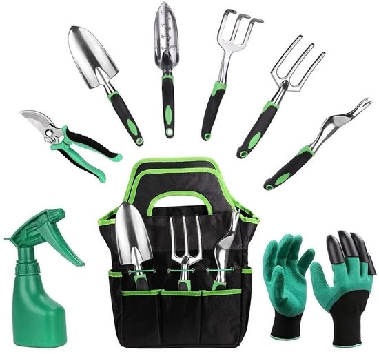 JeiibrZui Tuingereedschapsset - Tuinieren - Rostvrij Staal Materialen + Ergonomisch Ontwerp - 6 Dels - Voor Beginnende En Ervaren Tuinders Groen van JeiibrZui