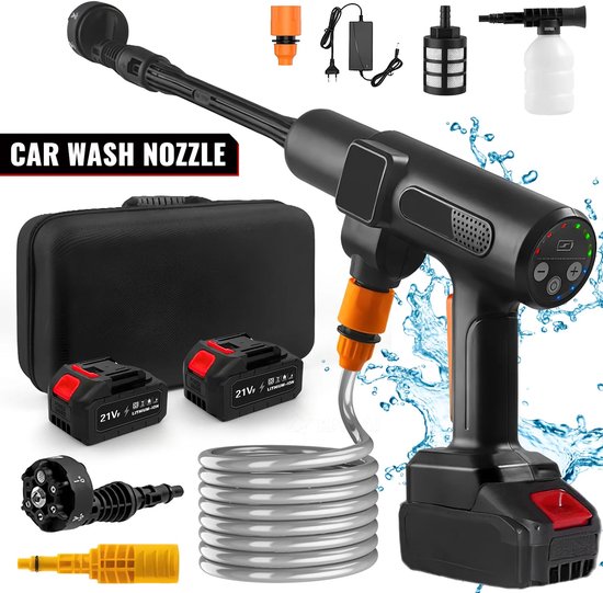 Jensaro Draadloze Hogedrukreiniger 21V met 2 Accu’s – 200 Bar Waterdruk, Autowasser met 5m Slang & Verstelbare Spuitmond van Merkloos	