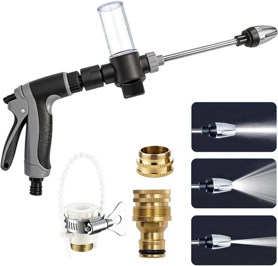 Jet hogedrukpistool, Powerjet water met instelbare sproeiers | Handreinigingsapparaat met schuimreservoir, 3 sproeimodi, voor tuinslang, autowassen, terras