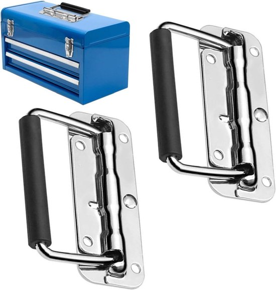 JGS Premium - Hardware boxgreep 2 stuks RVS geveerde kistgreep inklapbaar 110 mm met draaggreep van JGS Premium