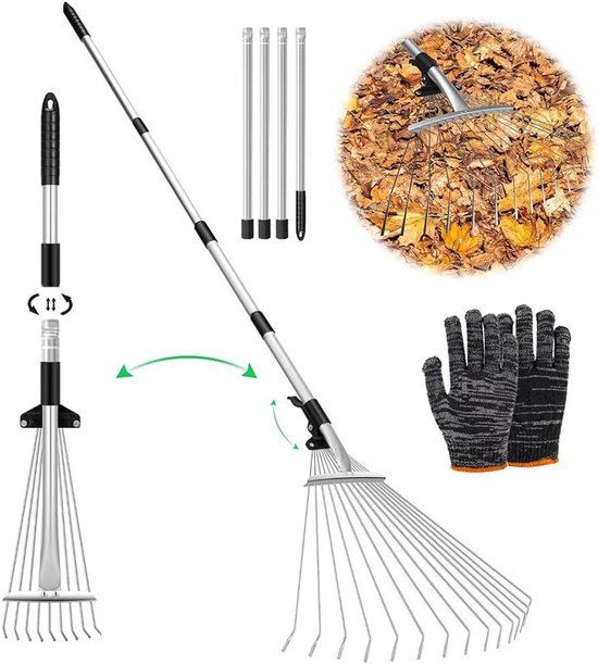 JGS Premium - Verstelbare bladhark met 215 cm steel voor reinigen van planten en gazon