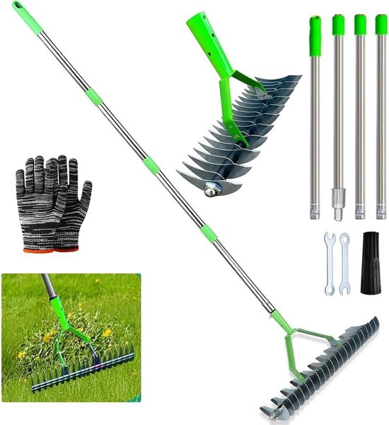 JGS Premium - Verticuteerder hark met afneembare handverticuteermachine, 170 cm steel, 33 cm metalen snijhark - Verticuteerhark Dethatcher voor gazon en binnenplaats van Merkloos	