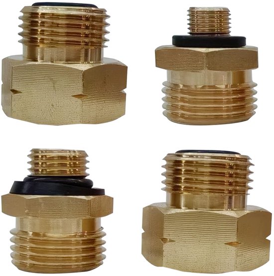 Jhubersproducts - 4-delig gasfles adapterset - Euro gasadapter - Vullen Duitse gasflessen in het buitenland - Messing gasadapter - Voor buitengebruik