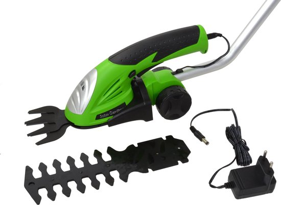 John Gardener Elektrische Buxusschaar/Grasschaar - Heggenschaar - Lithium Accu - MET 2 messen, oplader en stok - 6cm maaibreedte- 7.2V van John Gardener
