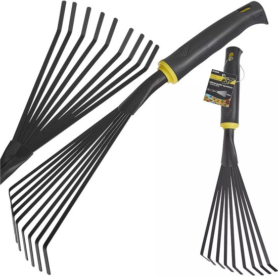 John Gardener Handhark - Ventilatorvorm - 9 Tanden - Ergonomisch - 36 cm - Poedergecoat Staal van Merkloos	