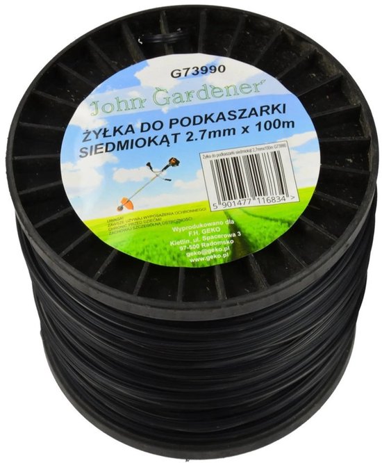 John Gardener Heptagonale nylondraad - 2.7 mm - 100 m - zwart - slijtvast en hoogwaardig