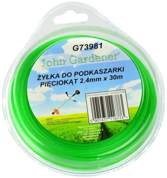 John Gardener Nylon draad - pentagonaal - slijtvast - 2,4 mm - groen - 30 m