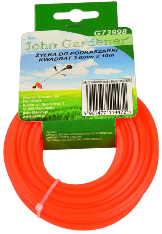 John Gardener Nylon draad vierkant rood - 3,0 mm x 10 m - Hittebestendig en flexibel