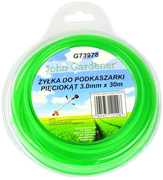 John Gardener Nylon lijn - Pentagonaal - 3,0 mm x 30 m - Groen - Hoge snij-efficiëntie