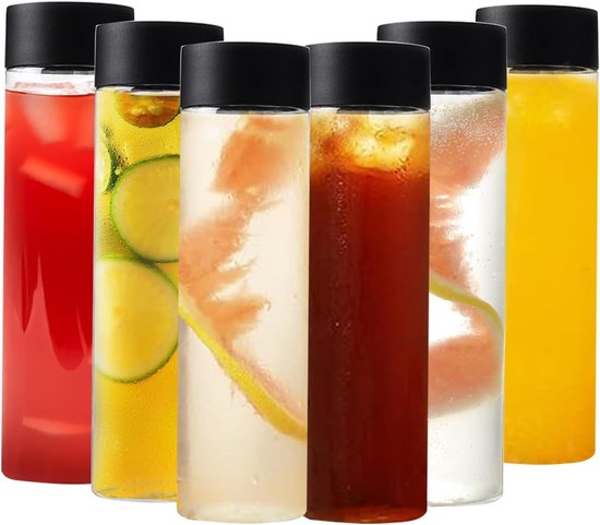 Juice Bottles - 6 Pack 400ml Reusable Drink Containers - Black Lids - Clear Plastic Empty Smoothie Juice Bottles voor Beverage - Drinkcontainers voor Milkshake - Milk van Merkloos	