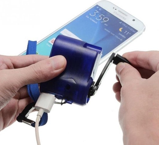 Jumada's Portable Hand-Crank USB-Charger: Outdoor Emergency Power - Blue - Telefoon opladen door met de hand op te winden. van Merkloos	