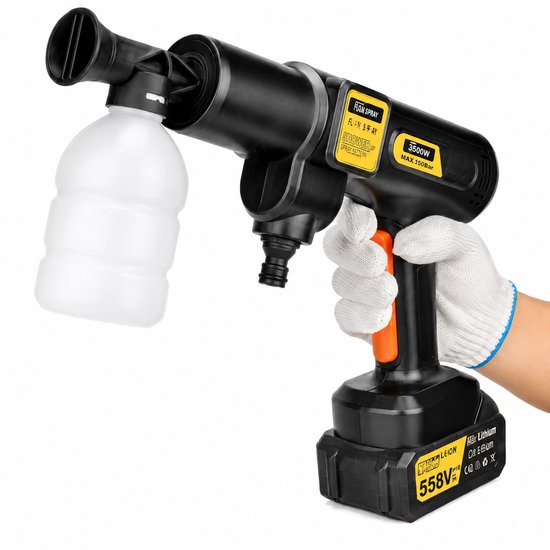 Jurrys Autowasmachine - Reinigingsapparaat - Autoreiniger - Hogedrukreiniger - Carwash - Draadloos - Oplaadbaar - Zwart - 46x23cm