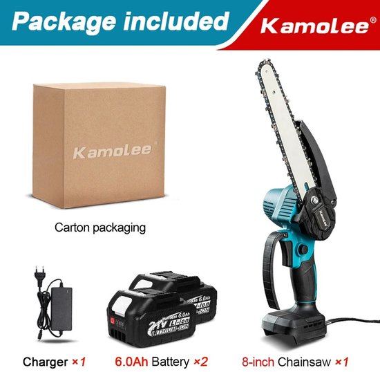 Jurrys elektrische Kettingzaag - 8 inch - Mini - Snoeien - Tuin - Zaag - Met 2 batterijen - 18V batterij van Jurrys