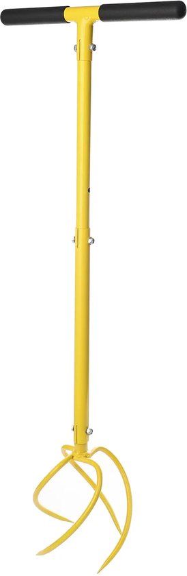 JustValue Tuinklauw - 4-Tands Tuinwoeler - Bodembewerker - Hoogte Verstelbaar 90-99cm - Ergonomisch T-Handvat - Staal - Voor Grond Beluchten - Onkruid Verwijderen - Moestuin - Geel van JustValue