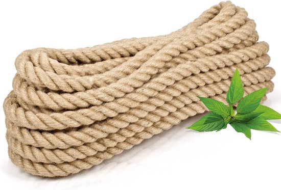 Jute touw, 100% natuurlijk henneptouw, jute koord, decoratieve decoratie, macramé garen voor tuin, touw, trapleuning, scheepstouw, pakketkoord (10 meter, 18 mm) van Vivifying