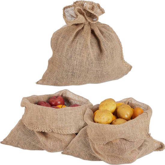 jute zak - set van 3 - aardappel zak - 55 x 50 cm - cadeauzak van Grindal