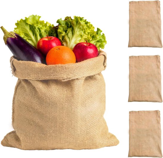 Jute zakken set van 3 - 60 x 100 cm - Aardappelzakken - Plantenbescherming - DIY & Tuinbenodigdheden van Nature