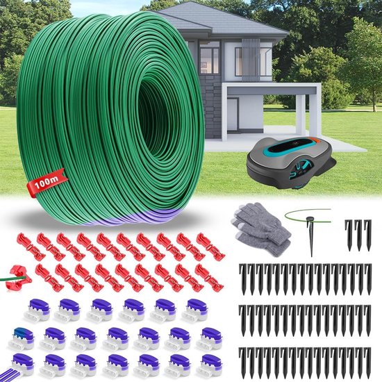 Kabelomtrek voor robotgrasmaaier 100 m – kit met verzinkte draad, 50 bodems, 20 aansluitingen, 20 aansluitingen van Merkloos	
