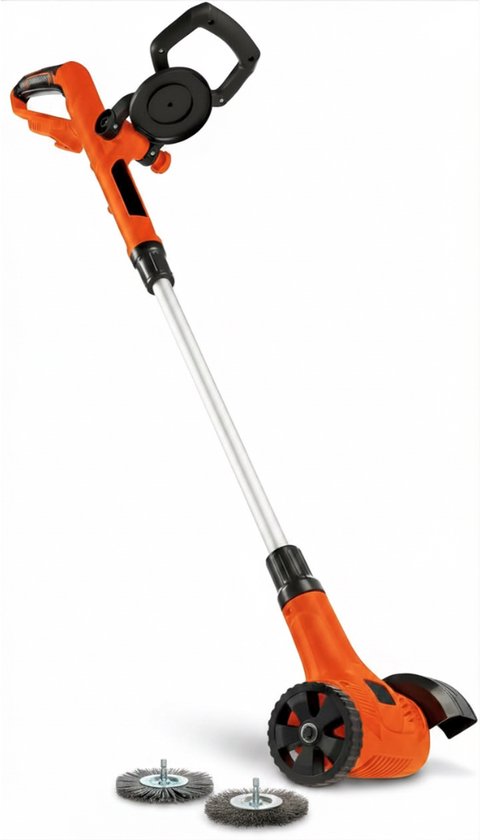 KAD® Elektrische Onkruidborstel Machine - 400W - Inclusief 2 Wisselborstels (Staal & Nylon) - Verstelbare Telescoopsteel - Oranje - 127cm x 15cm x 13cm van Merkloos	