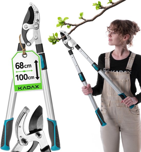 KADAX aambeeld snoeischaar 68–100 cm, telescopische boomschaar voor dikke takken tot 50 mm, tuinschaar met antislip handgrepen en scherp stalen blad voor nauwkeurig snoeien.