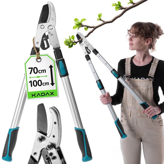 KADAX aambeeld snoeischaar 70–100 cm, telescopische boomschaar voor dikke takken tot 80 mm, tuinschaar met antislip handgrepen en scherp stalen blad voor nauwkeurig snoeien.