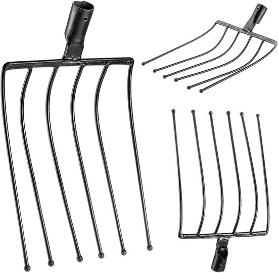 KADAX Aardappelvork zonder steel, raapvork van robuust staal, steenvork, aardappelvork, steenvork, draadvork, spatvork, hooivork, grafvork (zwart 6 tanden)
