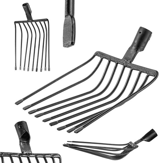 KADAX Aardappelvork zonder steel, raapvork van robuust staal, steenvork, aardappelvork, steenvork, draadvork, spatvork, hooivork, grafvork (zwart 9 tanden) van Merkloos	