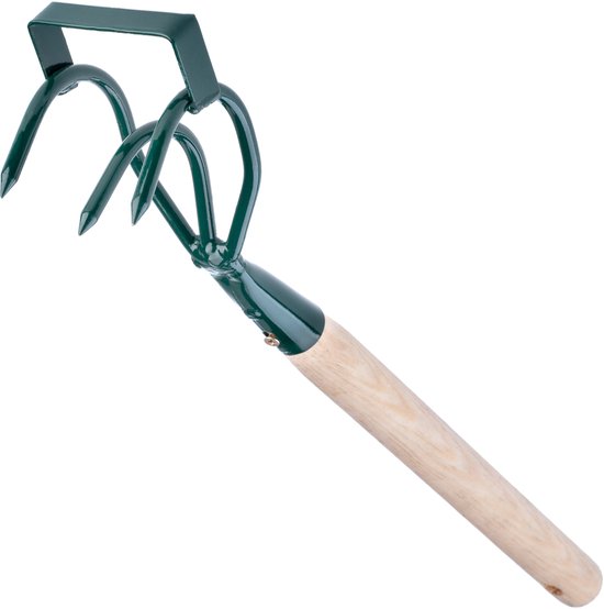 KADAX bebouwer, wiedegbouwer met 3 tanden, onkruidhaak, kleine bloemklauw met steel, tuinaccessoires van metaal, tuinhak voor het losmaken van de grond, cultivator voor tuin, onkruid (met houten van Merkloos	