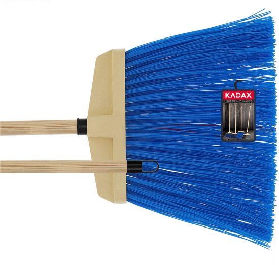 KADAX bezem voor het vegen van wegen en trottoirs, tuinbezem met steel van hout, straatbezem van nylon, industriële bezem voor trottoirs (blauw) van Merkloos	