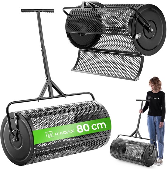 KADAX compoststrooier 100L met fijnmazige trommel, strooiwagen, stalen kunstmeststrooier, tuinstrooier, strooier met in hoogte verstelbare T-greep, handmatige strooier van Merkloos	