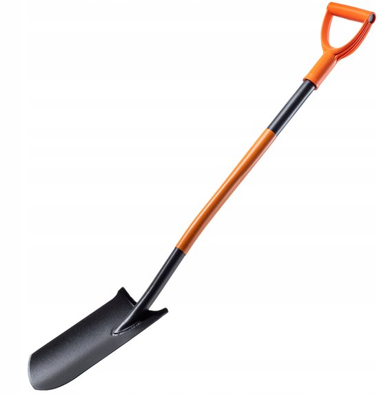 KADAX Drainagespade met D-handgreep, schep van staal, puntige schep met steel, tuinspade voor het graven van gaten en drainageschep, spade (121 cm, zwart/oranje) van Merkloos	