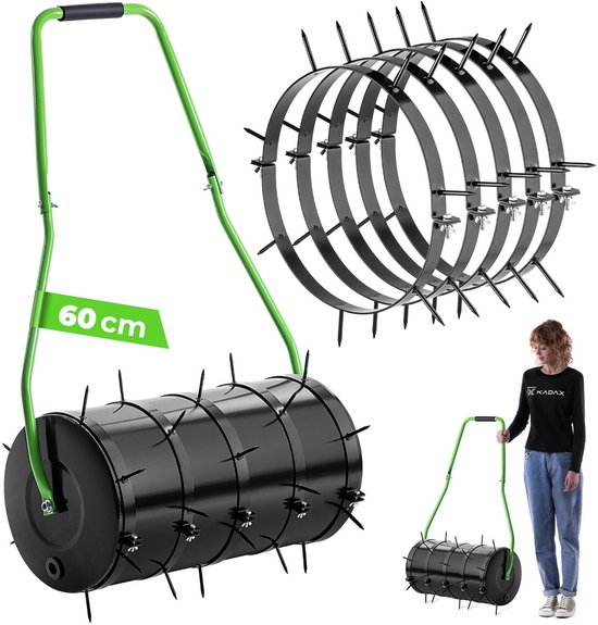 KADAX gazonbeluchter 60 cm, kan worden gevuld met water of zand, gazonroller met 6 cm nagels, stalen gazonbeluchter, tuinroller voor effectieve gazonbeluchting van Merkloos	